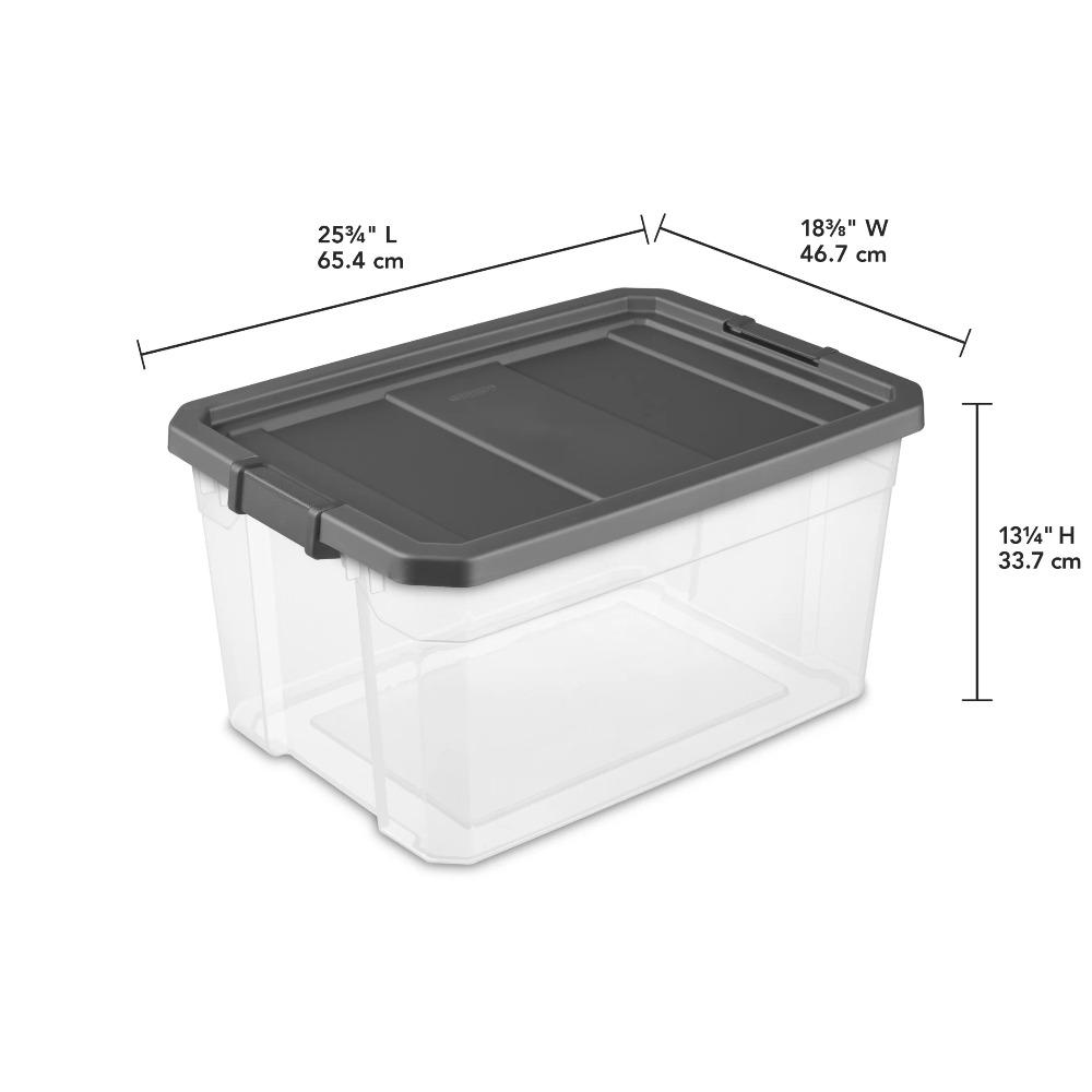 (2 pack) Sterilite 76 Quart Stacker Box, Durable Clear Plastic Storage Bin with Latch Lid, Dark Gray (2 pack) Sterilite 76 Quart Stacker Box, Durable Clear Plastic Storage Bin with Latch Lid, Dark Gray