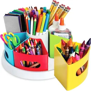 Rotating Art Supplies Organizer Storage Caddy for Kids | Crayon Marker and Pencil Organization for School Desk Teachers