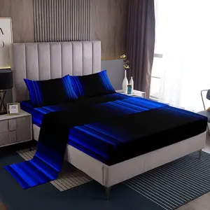 Feelyou Geometric Abstract Ombre Stripes Bed Sheet Set - Breathable Fabric, Multi-Size, Dark Blue & Black Striped, Modern Fashion Bedding for Teens, Bedroom Collection