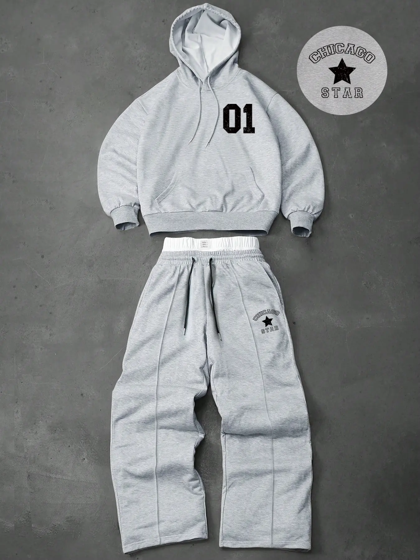Men's two-piece tracksuit: a hooded sweatshirt and drawstring trousers, decorated with letters, numbers and stars, perfect for fall and winter wear, Graphic Tracksuit, Athletic Tracksuits, Letter Print Sweatsuit