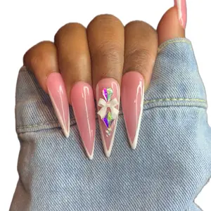 Acrylic White V French Outline with One Bling Nail - Stylish Design for Your Nails