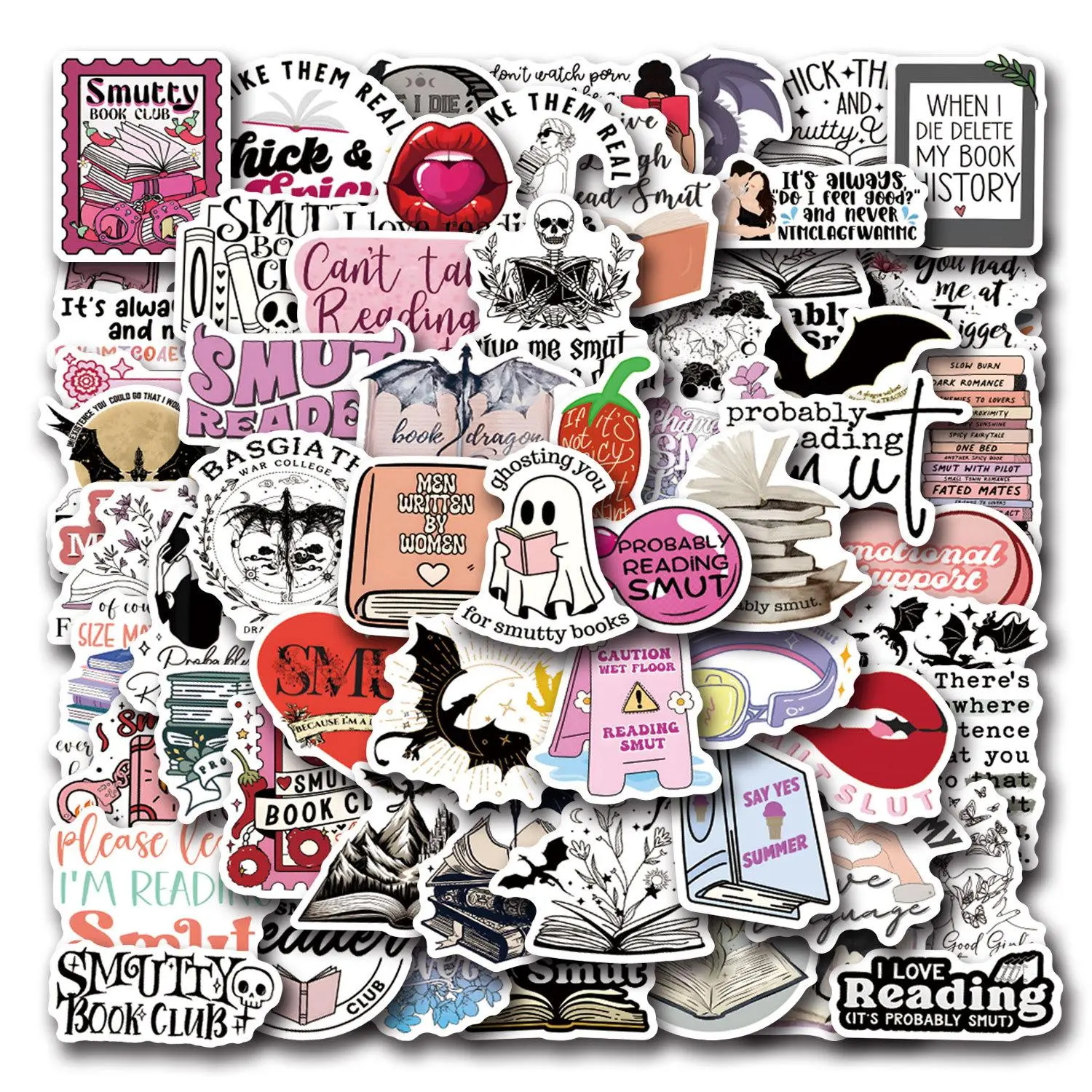 Magical Fourth Wing & Smutty Bookish Sticker Pack, Sticker Collage Pack, Sticker Sheets, Stickers Kit, 200pcs/set Waterproof Vinyl Sticker, Perfect Gift for Book Lovers & Reading Enthusiasts, Decor