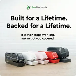 EcoElectronix Electric Stapler Bundle 30-Sheet Capacity Automatic Quiet Jam-Free Dual Power AC Adapter Battery Full-Strip Reload Black