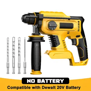 Cordless Rotary Hammer Drill Compatible with Dewalt 20V Battery, 【Battery NOT Included】, Brushless SDS-Plus Hammer Drill with Safety Clutch for Concrete/Masonry, 1500 RPM, 4 Modes with 360°Auxiliary Handle, Including 4 Drill Bits