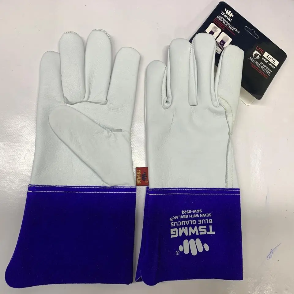 TSWMG Premium Grain Goatskin Welding Gloves - Soft Aniline Leather, 4.5in Split Cowhide Cuff, Heat-Resistant, Heatproof, Kevlar-Stitch, Durability & Safety, Versatile Work Gloves for MIG-TIG Welding