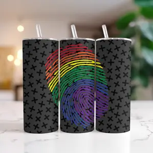 Rainbow Fingerprint LGBTQ+ Pride Tumbler – 20oz Metal Cup – Celebrate Your Identity – Gay Pride – Queer Vibes – Sublimated – Handmade – Reusable Straw & Lid