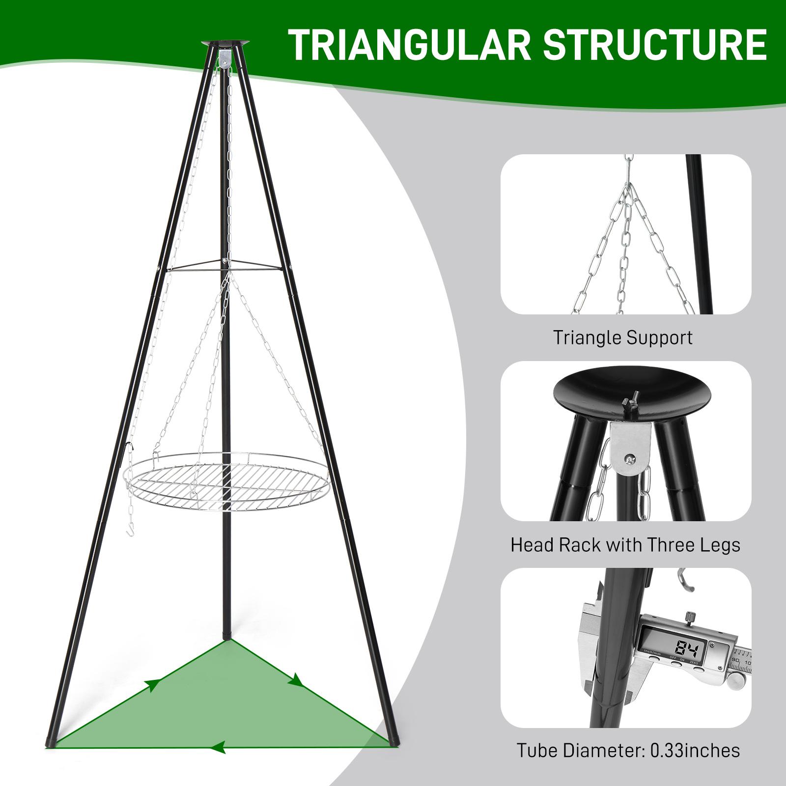 Campfire Tripod Grill, Adjustable Height BBQ Grill Grate with Fire Bowl for Outdoor Camping BBQ, Black