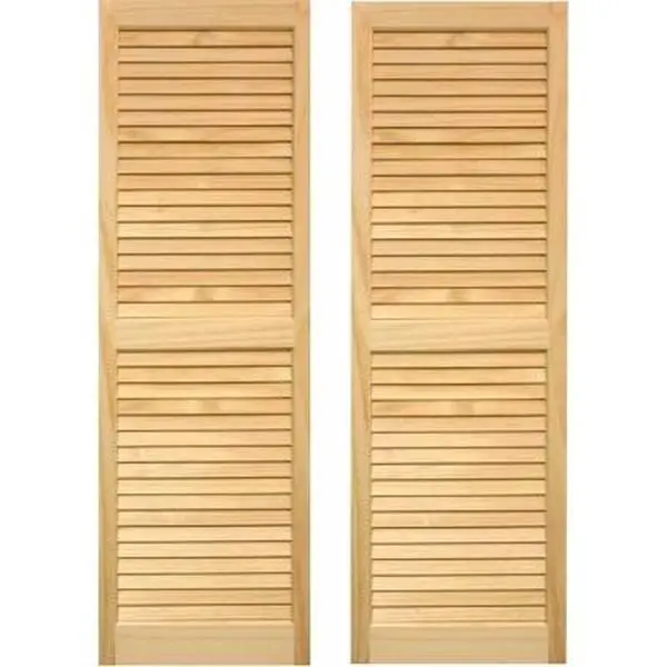 Exterior Louvered Shutters, 15x63 in, Non-Transparent Window Shutters, Heavy Framed, No Finger Joints, Decorative Hardware Available, Glued and Nailed
