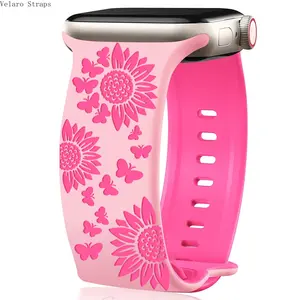 Flower & Butterfly Laser-Engraved Adjustable Silicone Smart Watch Strap, Elegant Fashion Wearable Wristband Accessories for All Sizes
