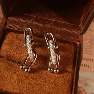Silver Safety Pin Earrings for Women, CZ Diamond Drop Dangle Earrings, Punk Style Statement Ear Jewelry, Trendy Fashion Earrings, Party Gift Accessory