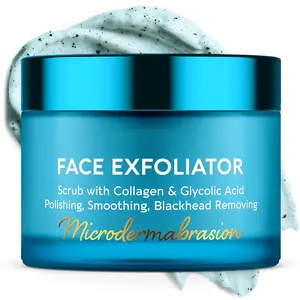 Facial Microdermabrasion Exfoliator Scrub with Collagen, Glycolic Acid & Hyaluronic Acid - Gentle Dead Skin Remover, Rejuvenating Polish, Hydrating Cleanser for Women & Men