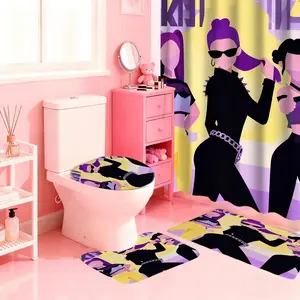 1/4 Pcs cartoon figure KPOP pattern bathroom set with shower curtain and carpet,  bathroom shower curtain set with 12 hooks, including bath mat and U-shaped floor mat, toilet seat oval rug to add a stylish touch to your home decor