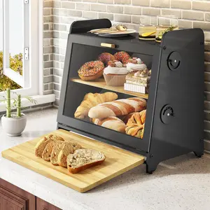 SNTD Bread Box for Kitchen Countertop, Airtight Homemade Bread Storage Container with Adjustable Vent Holes, Bamboo Cutting Board