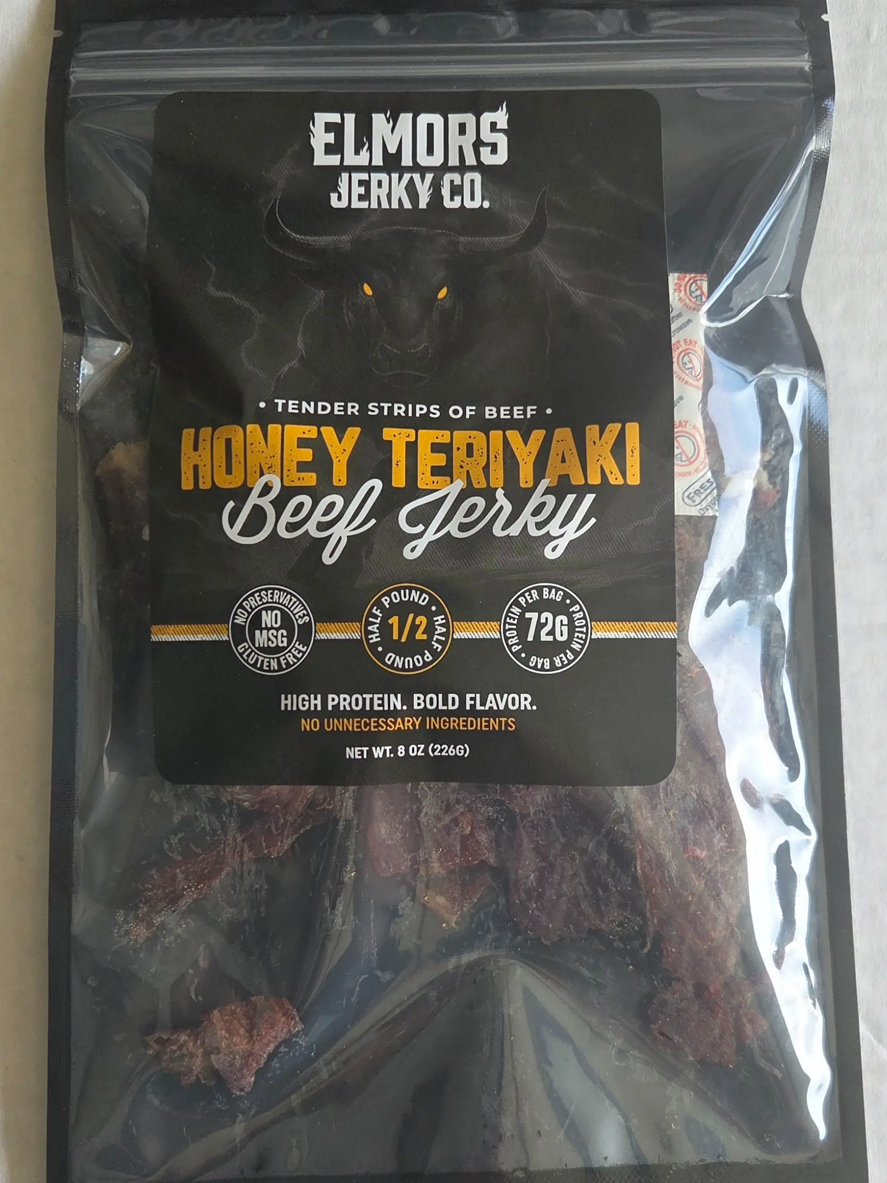 Elmors Jerky Co. Beef Jerky, Tender Strips, No Preservatives, No MSG, Gluten Free, 8oz