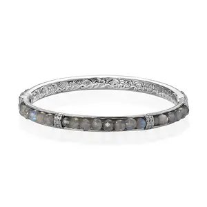 Labradorite 21.30 ctw Bangle Bracelet in Stainless Steel 6.50 In Christmas Gifts