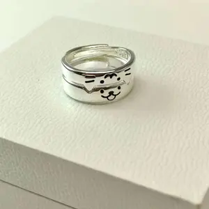 Cat and dog diary ring female kitten and puppy couple ring open adjustable index finger ring