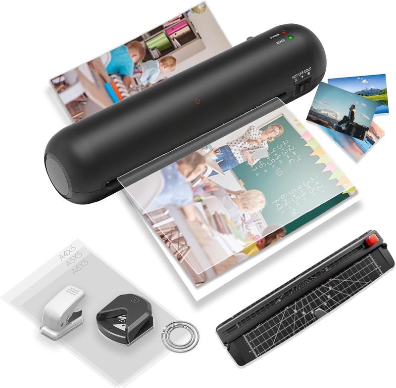 Laminator Machine 9-Inch Portable Thermal Laminater with Hot & Cold Modes, A4 Small Laminating Machine with ABS Jam-Release, 3-Min Warm-Up, 6-in-1 Photo Laminadoras Kit for Office & Classroom, Black