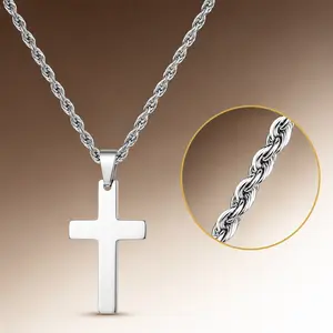 Classic Silver Cross Chain Necklace, Men’s Religious Pendant Jewelry, Perfect Father’s Day Gift for Dad Husband Boyfriend