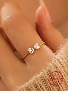 Elegant Women's Silver Color Butterfly Heart Ring, Synthetic Zircon Jewelry Gift for Friends, Fashionable Bow Design, Daily Wear