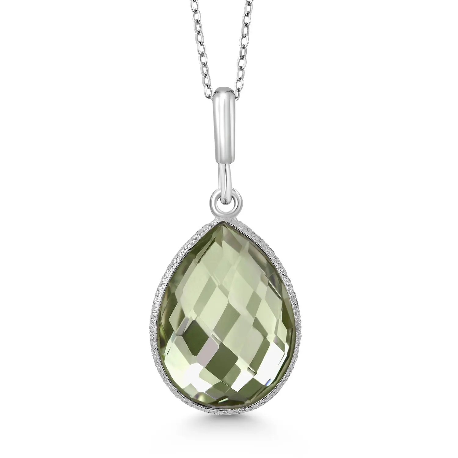 6.50 Cttw Genuine Green Prasiolite Teardrop Pendant Necklace For Women | 925 Sterling Silver | Pear Shape 16X12MM | Gemstone Birthstone | With 18 Inch Silver Chain