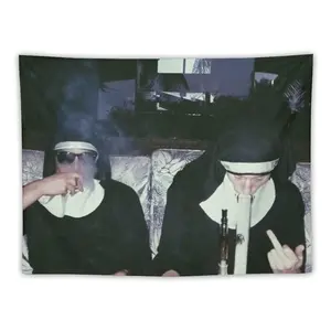 nuns smoking weed Tapestry Decorative Wall Mural Aesthetics For Room Room Decor Decoration Cotton Linen Light