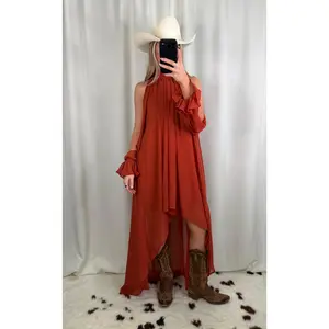 Women's Rae High-Low Halter Maxi Dress, Elegance-Focused Adjustable 1-Piece Casual Wear