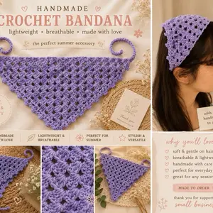Handmade Granny Stitch Bandana, Fashion Hair Accessory