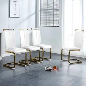 Modern PU Dining Chairs, Faux Leather High Back Upholstered Side Chair with C-Shaped Chrome Metal Legs, Set of 2/4 for Dining Room, Kitchen, Office