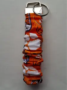 Clemson Scrunchie Wristlet Keychain, Artisanal Handmade Bag Charm Keychain for Daily Use, Artisanal Keychains, Bag Charm Keychains