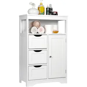 ZenStyle Bathroom Floor Cabinet, Storage Organizer with 3 Drawers and 1 Door, Free Standing Entryway Cupboard for Home Office, White storage  cabinets