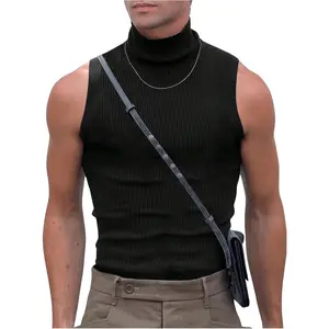 RoseSeek Men's Mock Turtleneck Tank Tops Ribbed Knit Slim Fit Sleeveless Shirts Casual Basic Tee Shirts