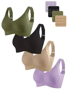 4-Pack Seamless Women's Sports Bras, Side Stripe Gel Bra, Sexy Design, Lifted and Supported, Adjustable Straps, Soft Breathable Fabric