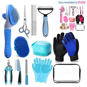 Multi Functional Pet Grooming Kit Dog Cat Brush for Shedding Nail Clipper File Bath Brush Cat Grooming Supplies Dematting Comb Bath Brush Shampoo Scrubber for Dogs and Cats