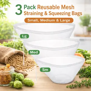 3PCS (L+M+S) Wide-Mouth Bowl Shaped Nylon Strainer Bags, Reusable Fine-Mesh Multi-Purpose Food Filter for Coffee, Juicing, Soy Milk, Yogurt, Vegetable Dehydration, Filling - Heat Resistant & Easy Clean Kitchen Essentials