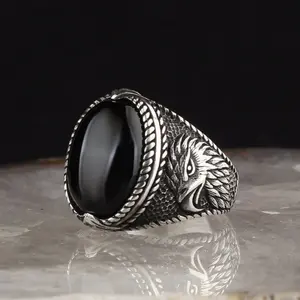 Vintage Hip-hop Domineering Eagle Ring with Black Stone Showcasing Power & Mystery for Trendy Men Women Daily Wear Unique Street Charm