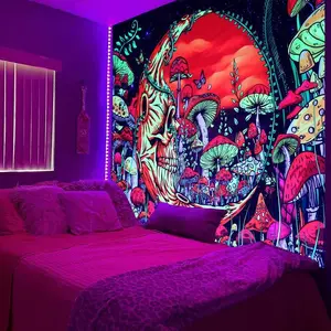 Moon & Mushroom Pattern Decorative Tapestry, 1 Count Modern Hanging Blanket, Wall Art Poster for Home Bedroom Living Room