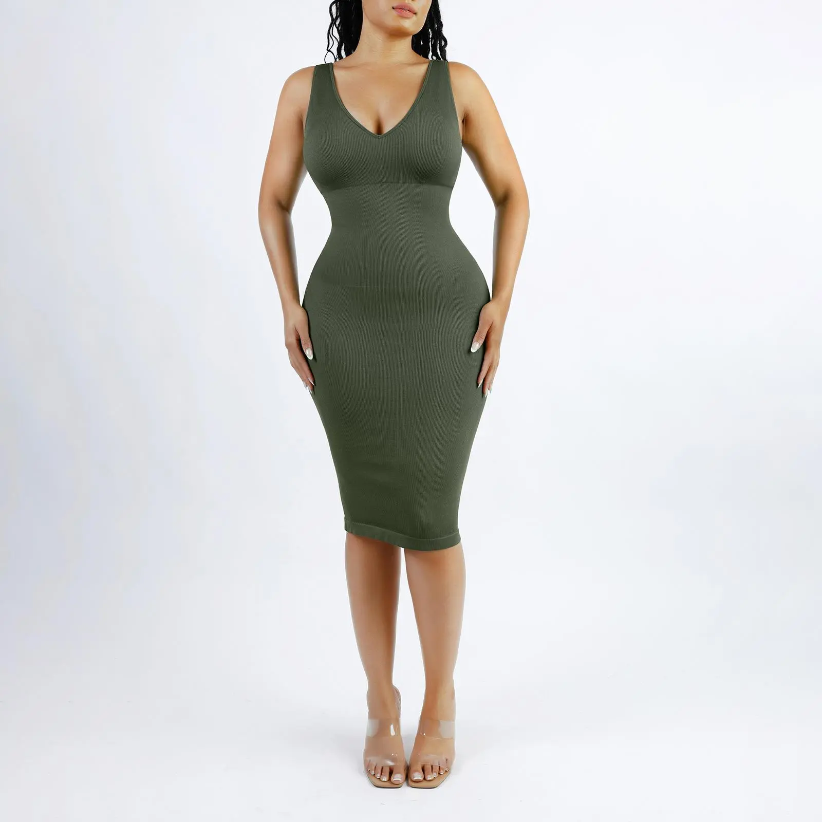 Wide shoulder straps V-neck-Olive