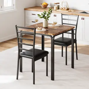 3-Piece Industrial Dining Table Set for 2, Small Kitchen Table with 2 Upholstered Chairs, Wood Square Dining Room Furniture for Small Space, Apartment