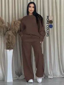 Women's Fleece-Lined Loose Fit Two-Piece Set Bottom, Comfortable Casual Wear for Daily & Sports Use, Soft and Cozy Ladies Outfit, Womenswear