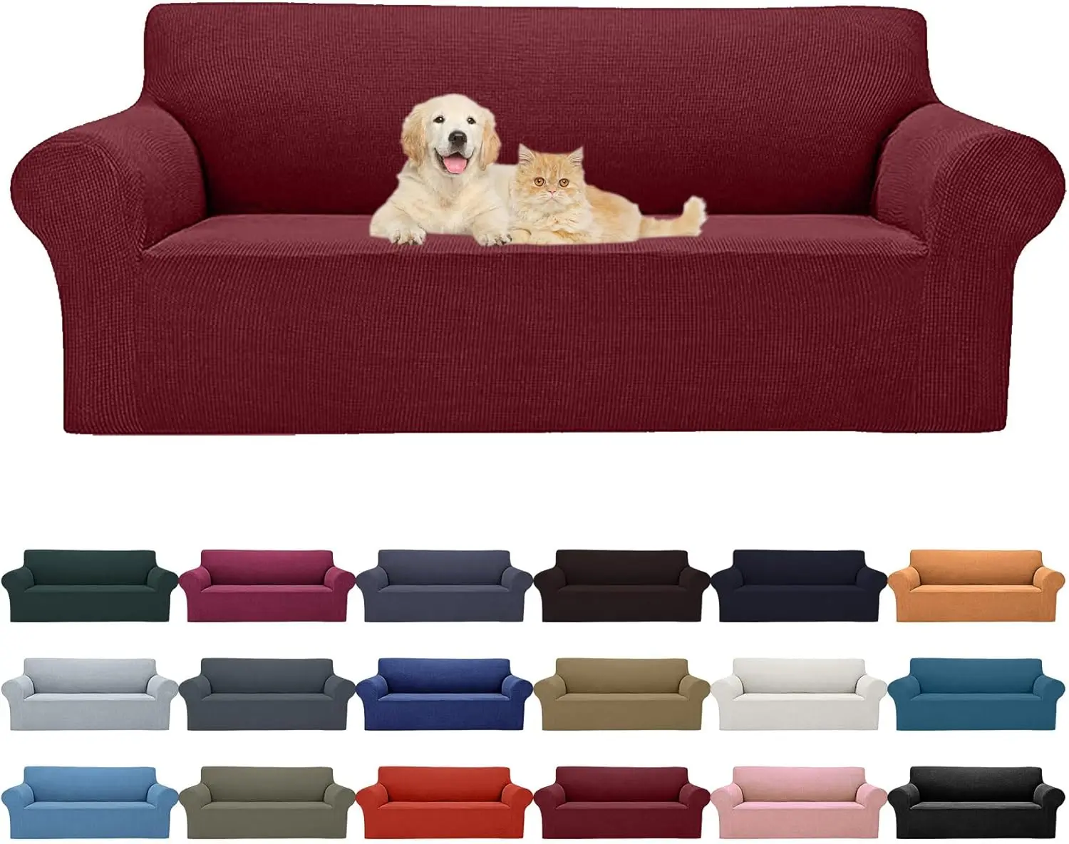 Breathable Fabric Durable Non-Staining Flexible Sofa Cover Set, Easy-Install Stretch Slipcover, All-Seasons Dustproof Furniture Protector for Living Room & Bedroom