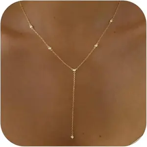 Women's Necklace, Elegant Long Chain 14k Plated Ballerina Style, Cute Women's Neck Circle, Fashion Jewelry Gift
