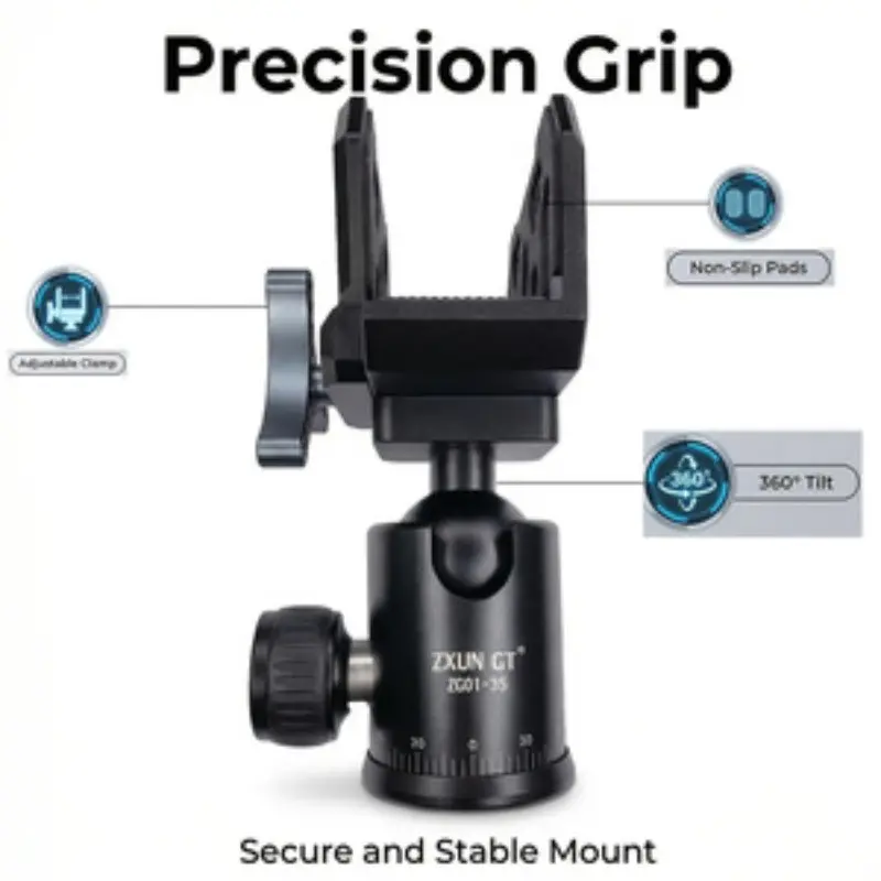 Aluminum Alloy Ball Head Tripod Mount, Suitable for Monopods and Tripods, Outdoor Club Use, Supports 30mm-70mm Clamp Distance, Photography Camera Accessories