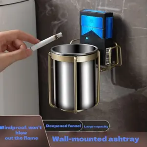 Stainless Steel Wall-Mounted Ashtray, Creative Bathroom Anti-Flying Ash Tray, No-Drill Multifunctional Ash Holder Wholesale