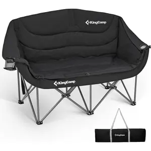KingCamp Double Camping Chair – Oversized 880lbs Heavy Duty Loveseat for Adults, Portable Folding 2 Person Couch with Cup Holders, XL Padded Two-Seat for Outdoor Lawn Backyard, Black
