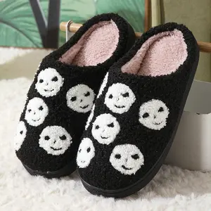 Winter Warm Women Cotton Slippers Men's Bedroom Slipper Women Non-Slip Soft Bottom Slippers Unisex Home Slippers Pumpkin Skull Printed Footwear Walking Shoes