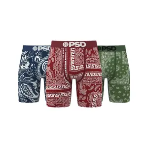 PSD Mens Dark Bandana Boxer Brief 3 Pack - Standard Length 7 Inch Inseam, Soft and Breathable Poly Blend Fabric