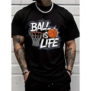 Basketball Graphic T-Shirt for Men and Women, Unisex Casual Short Sleeve Tee with Hoop and Ball Print, Comfortable Everyday Streetwear Top for Sports Lovers, Gym, Travel and Gift Idea