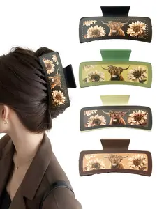 4pcs cute cow hair claws for women, fun animal printed square hair claws, large hair claws suitable for people with multiple hair sizes, fashionable hair accessories for women, New Year gifts, afternoon tea, sweet campus hair accessories, Flat Claw Clips