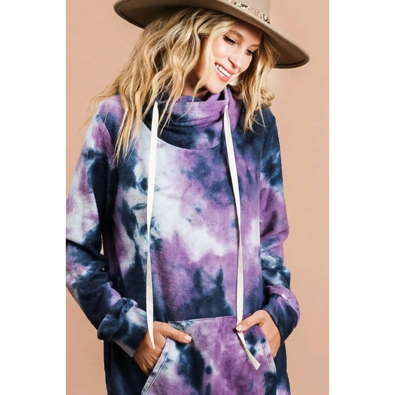 BiBi Brushed Tie Dye Overlapped Turtle Neck Sweatshirt