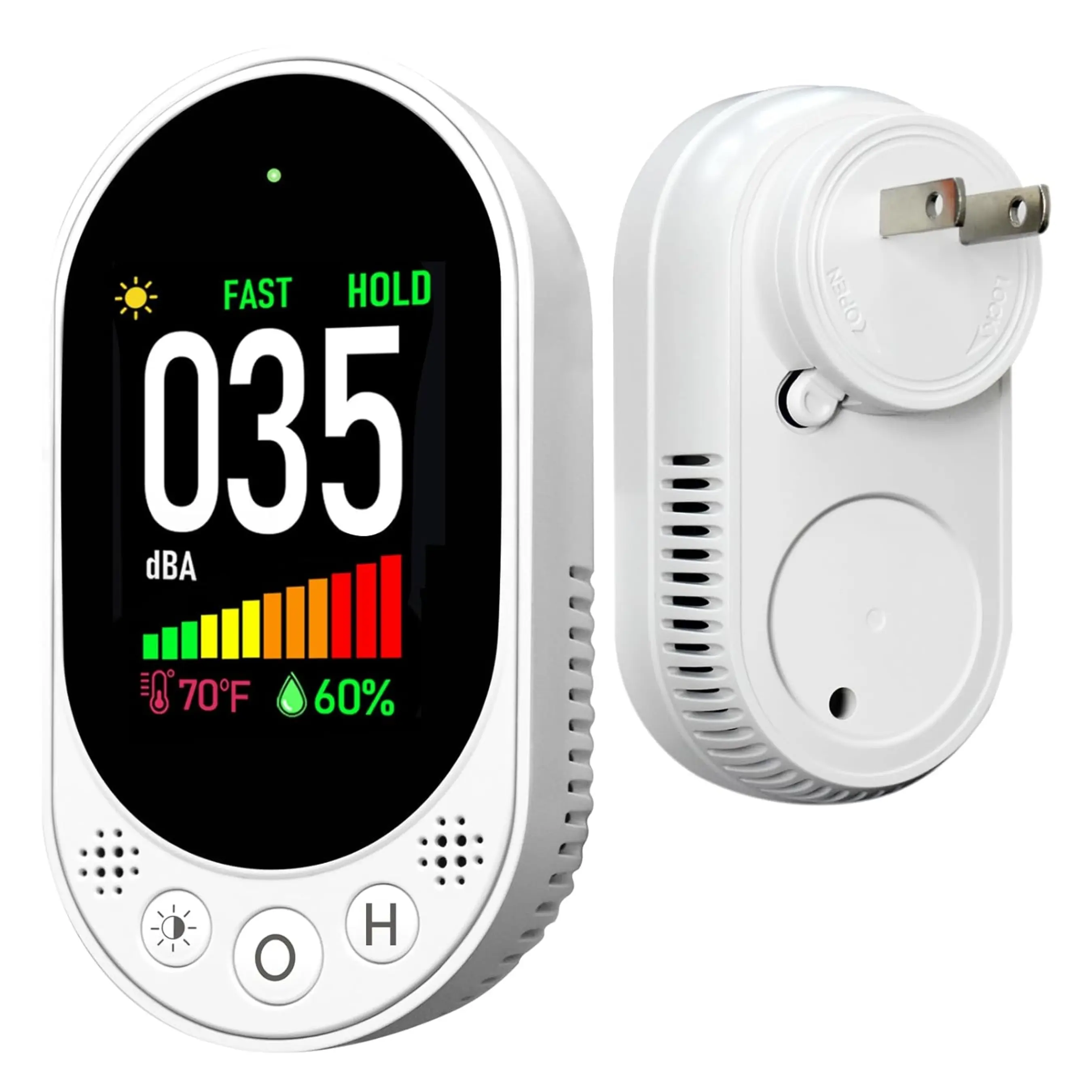 Decibel Meter Plug-in Wall, 30-130dBA Sound Level Meter, Data Hold&Max/Min&Fast/Slow Response 3-in-1 Noise Detector(TEM&Humidity), A-Weighted Noise Measuring Device for Classroom Home Library
